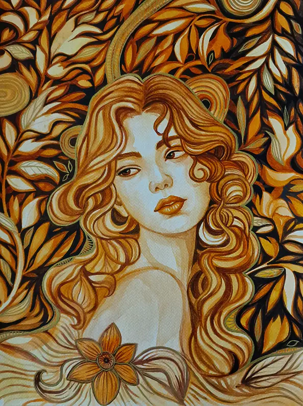 Danuta Kolis - Watercolor - Among the petals of silence