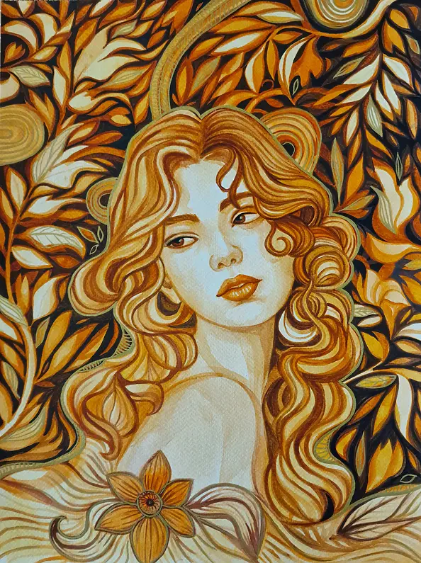 Danuta Kolis - Watercolor - Among the petals of silence