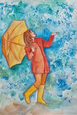Danuta Kolis - Watercolor - Yellow Wellington Boots