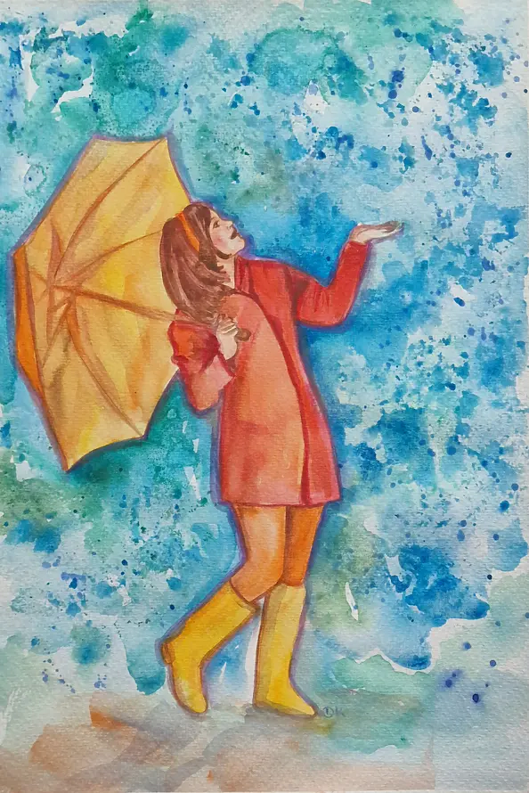Danuta Kolis - Watercolor - Yellow Wellington Boots