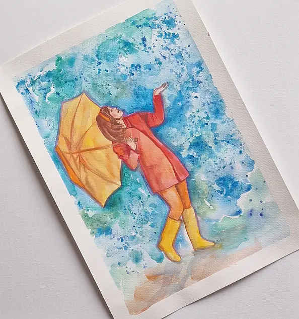 Danuta Kolis - Watercolor - Yellow Wellington Boots