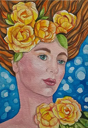 Danuta Kolis - Watercolor, gouache - Roses in a blue dream