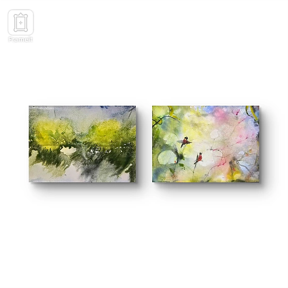 Ewa Mościszko - Akwarela kompozycja prac  ptaki, las