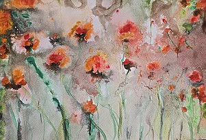 Ewa Mościszko - Watercolor painting entitled Field Poppies