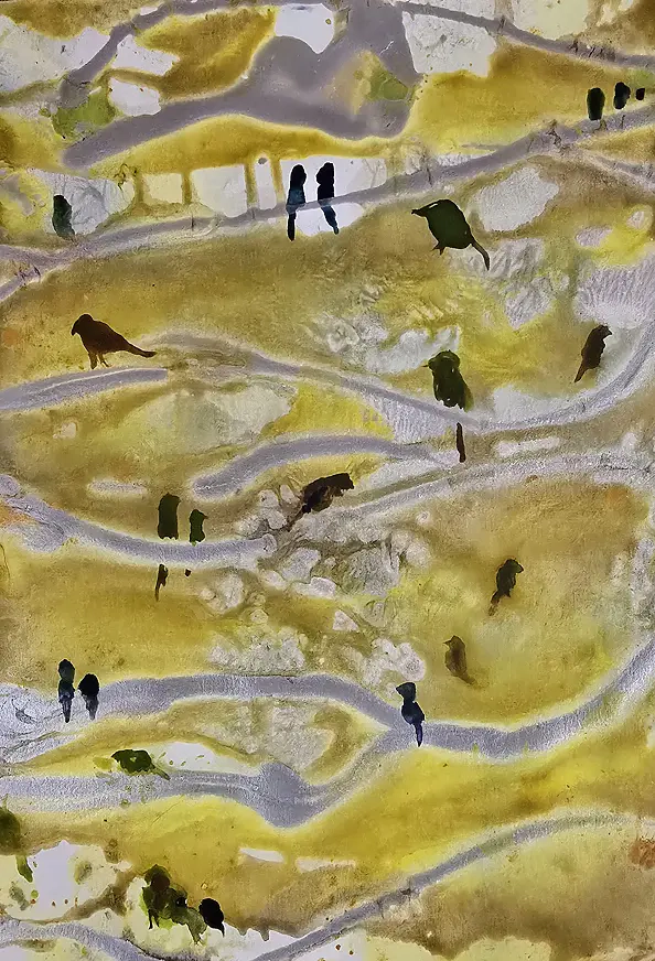 Ewa Mościszko - Watercolor painting entitled Bird Gossip