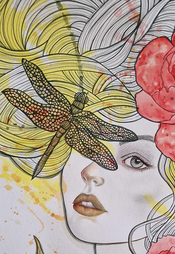 Danuta Kolis - Watercolor, mixed media - Dragonfly
