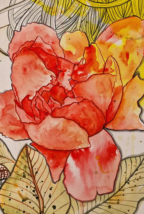 Danuta Kolis - Watercolor, mixed media - Dragonfly