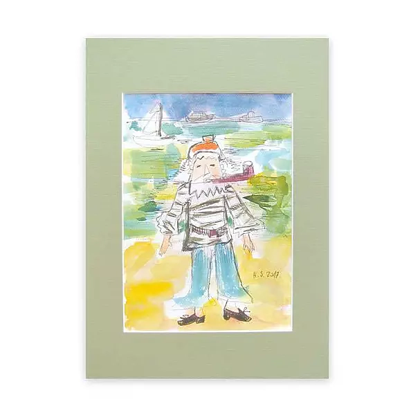 Anna Skowronek - Akwarela z piratem, marynarz obrazek
