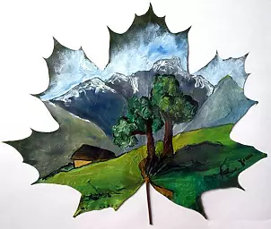 Katarzyna Gąsiorowska - Alpejski pejzaż na liściu