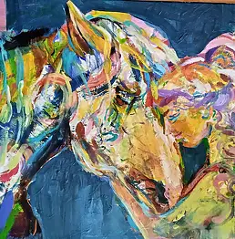 Anna Borcz, Amazonka z koniem, Obraz akrylowy - płótno, 80 x 60