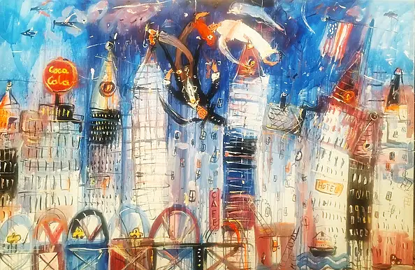 Dariusz Grajek, Des anges au-dessus de Manhattan..., Peinture acrylique, Peinture à l'huile - toile, 120 x 80