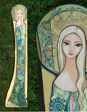   -  Anioł Wiosenny Ikona Autorska na dębowej desce pisana