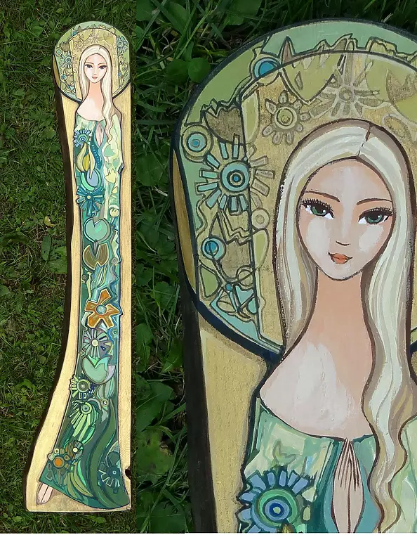 Stanisław Polaniak -  Angel Spring Icon Autorska on oak board written