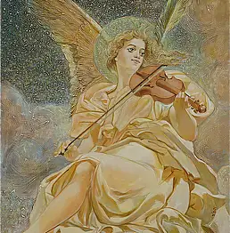 Jolanta Janiak Gawrych, Engel spielt Geige, Ölbild - Leinwand, 130 x 160