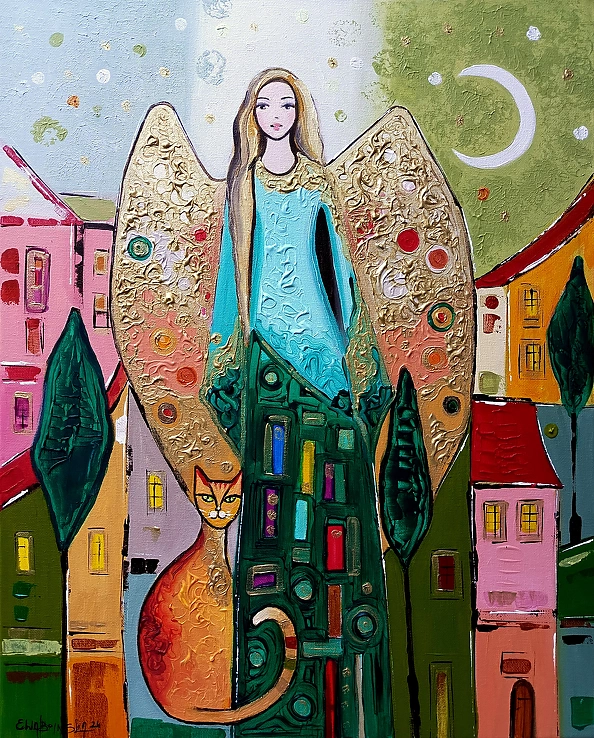 Ewa Boińska - Angel and cat