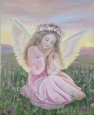 Luba Santkiewicz, Engel für einen guten Schlaf, Acrylgemälde - Leinwand, 40 x 50