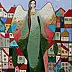 Ewa Boińska, Anioł w miasteczku, Obraz akrylowy - płótno, 40 x 50