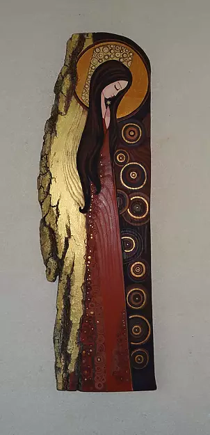 Stanisław Polaniak - Anioł z Gwiazdą ... Ikona Autorrska na niezwykłej desce pisana ...