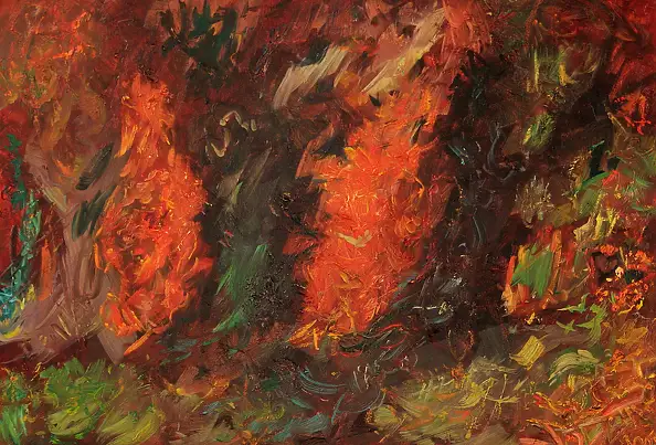 Eryk Maler, Wierzby i motyl, pożar, Obraz olejny - płótno, 100 x 70