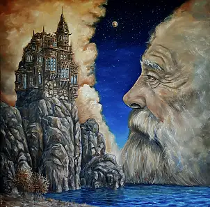 Kinga Zawidlak, Architektura Duszy: Wewnętrzny obserwator, Laserunek, Obraz olejny - płótno, 85 x 85