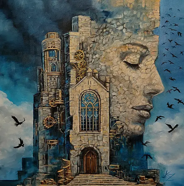 Kinga Zawidlak,  Architektura duszy: Melancholia, Laserunek, Obraz olejny - płótno, 60 x 60