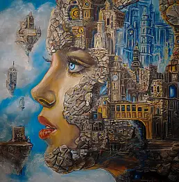 Kinga Zawidlak, Architektura duszy: Strażniczka wspomnień, Laserunek, Obraz olejny - płótno, 60 x 60