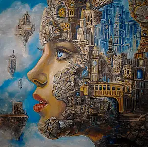 Kinga Zawidlak, Architektura duszy: Strażniczka wspomnień, Laserunek, Obraz olejny - płótno, 60 x 60