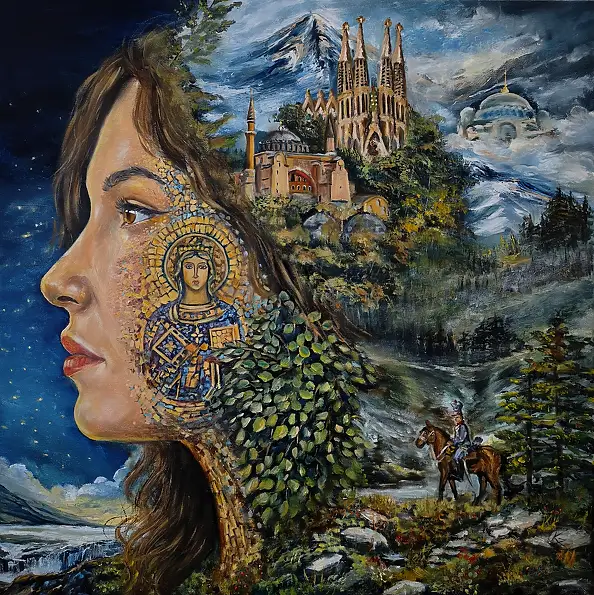 Kinga Zawidlak,  Architektura pamięci, Laserunek, Obraz olejny - płótno, 60 x 60