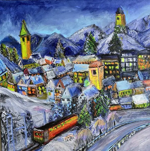 Krystyna Mościszko, Ardez Szwajcaria, Obraz akrylowy - płótno, 50 x 50