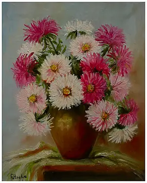 Grażyna Potocka, Astra oil painting 44-35cm , Oil painting - canvas, 35 x 44