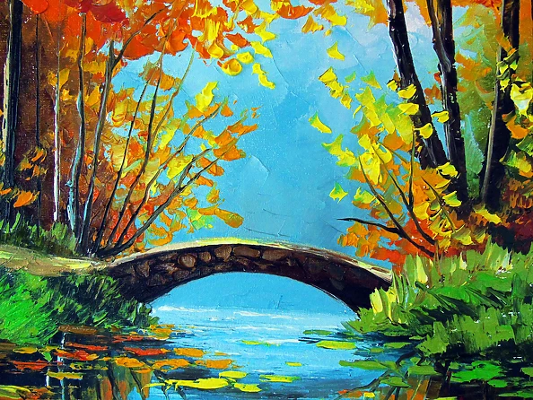 Olha Darchuk - Autumn Pond with Bridge