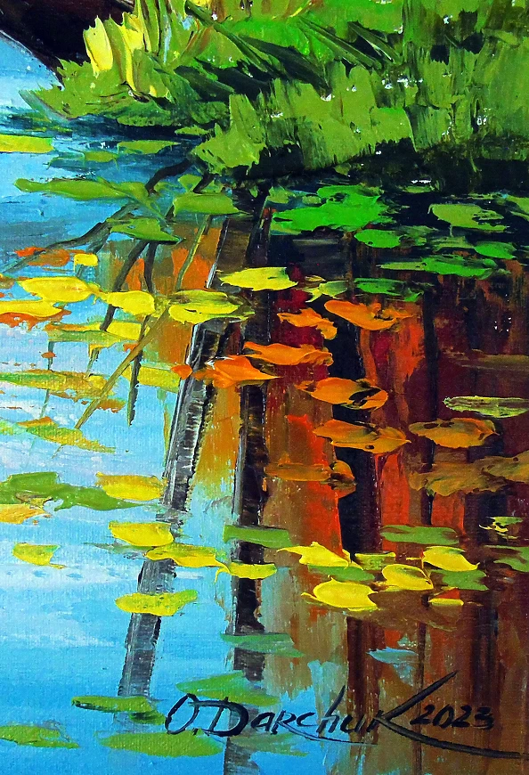 Olha Darchuk - Autumn Pond with Bridge