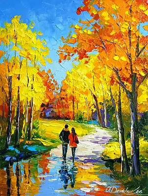 Olha Darchuk, Autumn Stroll in a Vibrant Forest, Oil painting - canvas, 30 x 40