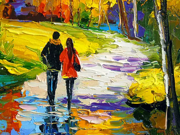 Olha Darchuk, Autumn Stroll in a Vibrant Forest, Oil painting - canvas, 30 x 40