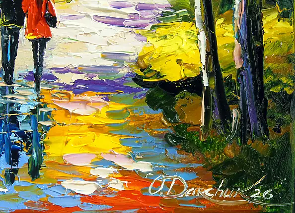 Olha Darchuk, Autumn Stroll in a Vibrant Forest, Oil painting - canvas, 30 x 40