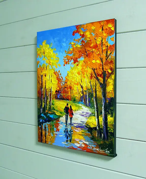 Olha Darchuk, Autumn Stroll in a Vibrant Forest, Oil painting - canvas, 30 x 40