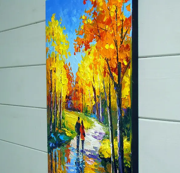 Olha Darchuk, Autumn Stroll in a Vibrant Forest, Oil painting - canvas, 30 x 40