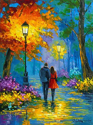 Olha Darchuk, Autumn Warmed by Love , Obraz olejny - płótno, 30 x 40