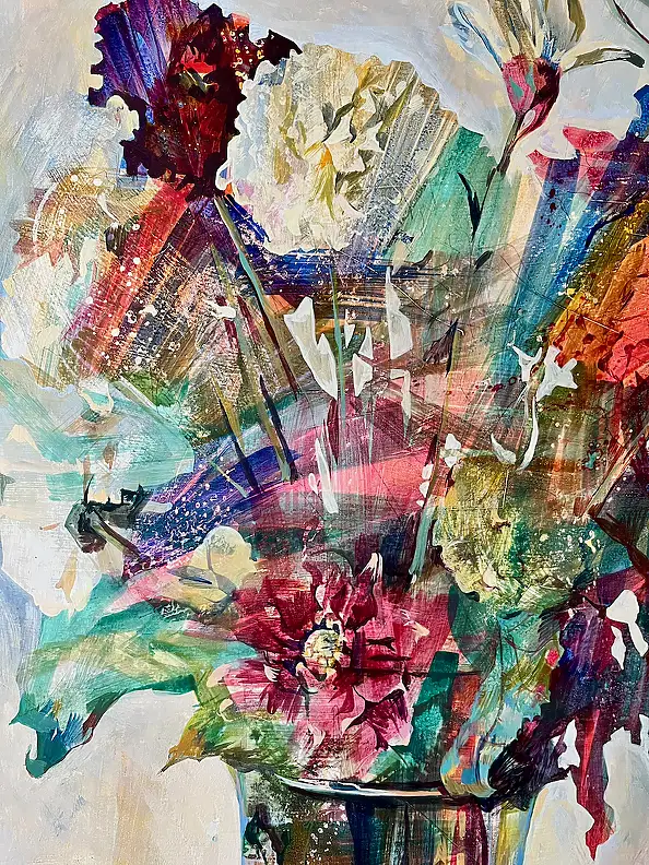 Rita Staszulonok, Autumn flowers, Tempera - karton/tektura, 70 x 100