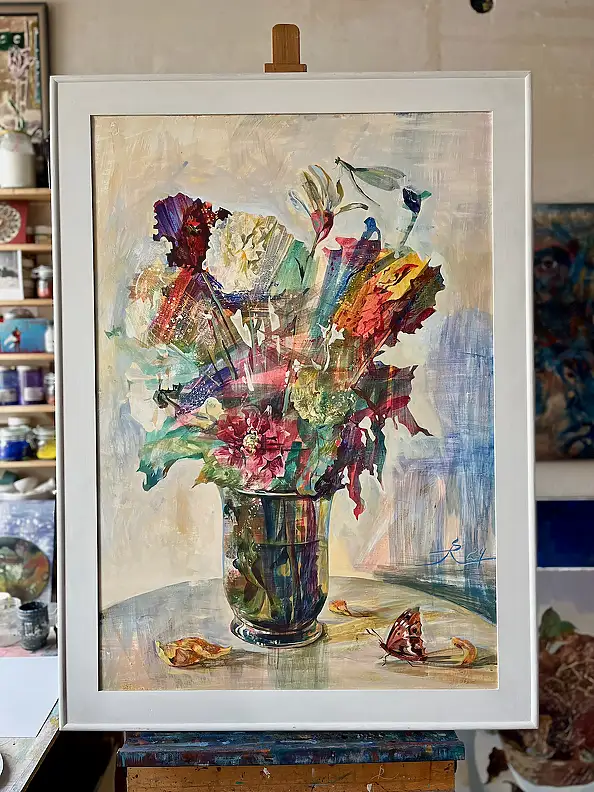 Rita Staszulonok, Autumn flowers, Tempera - karton/tektura, 70 x 100