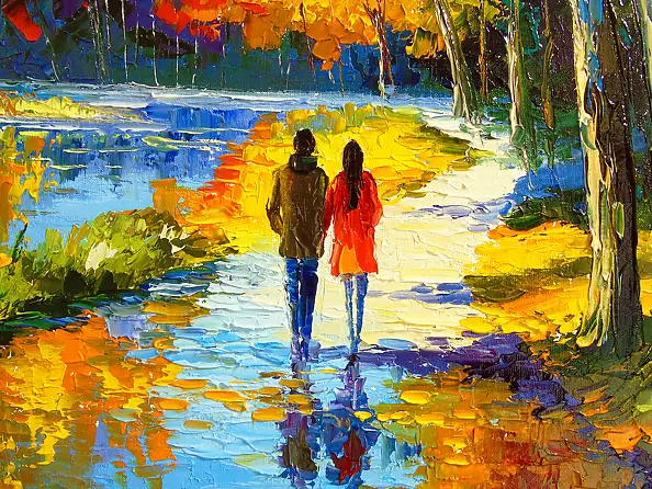Olha Darchuk, Autumn for Two, Obraz olejny - płótno, 40 x 50
