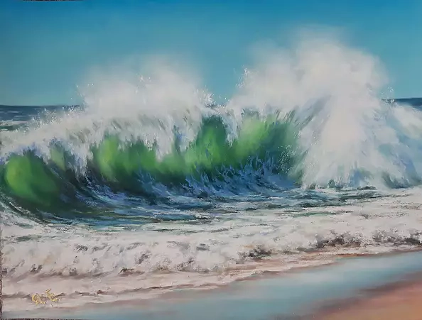 Yana Yeremenko - "BIG WAVE" seascape, pastel drawing