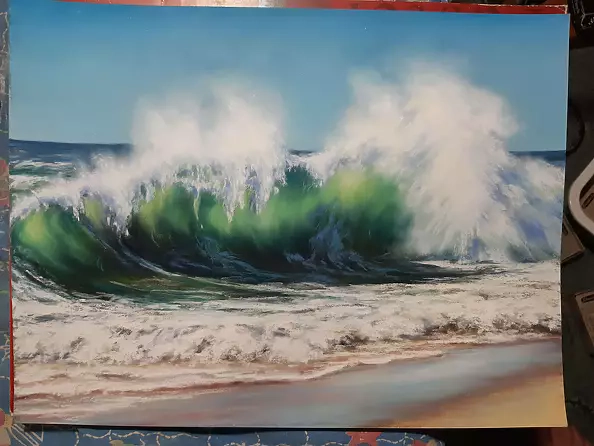 Yana Yeremenko - "BIG WAVE" seascape, pastel drawing