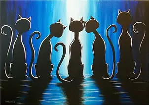 Michał Lenartowicz - BLUE CATS - obraz olejno-akrylowy 50x70cm