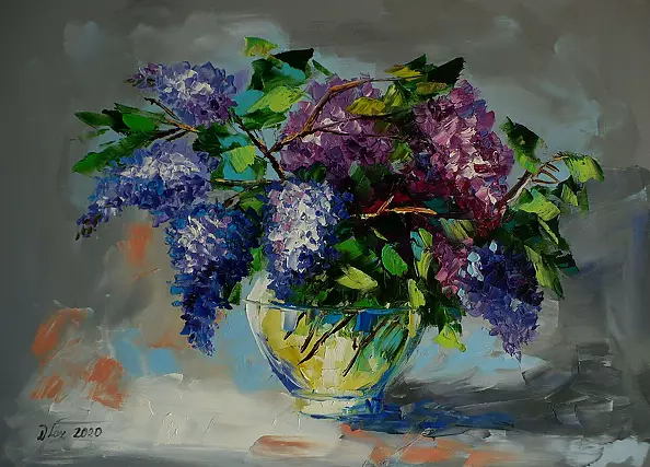 Dorota Łaz - Lilacs in a glass vase