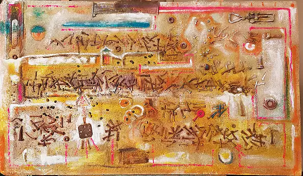 Krzysztof Gajewski, Babylone, Collage - panneau, 90 x 45