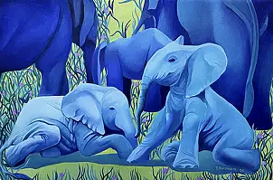 Tatyana Binovska, Baby Elephant's Games, Obraz olejny - płótno, 60 x 40