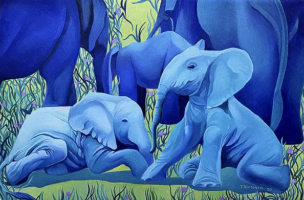 Tatyana Binovska, Baby Elephant's Games, Obraz olejny - płótno, 60 x 40