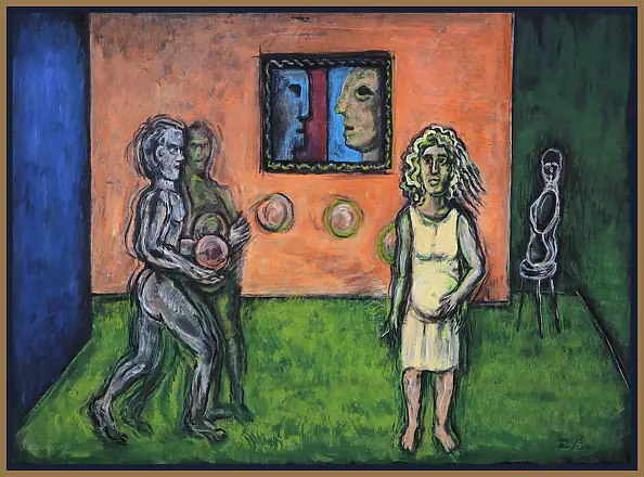 Zbigniew Suwała, Jeu de balle, Peinture acrylique - panneau, 105 x 75