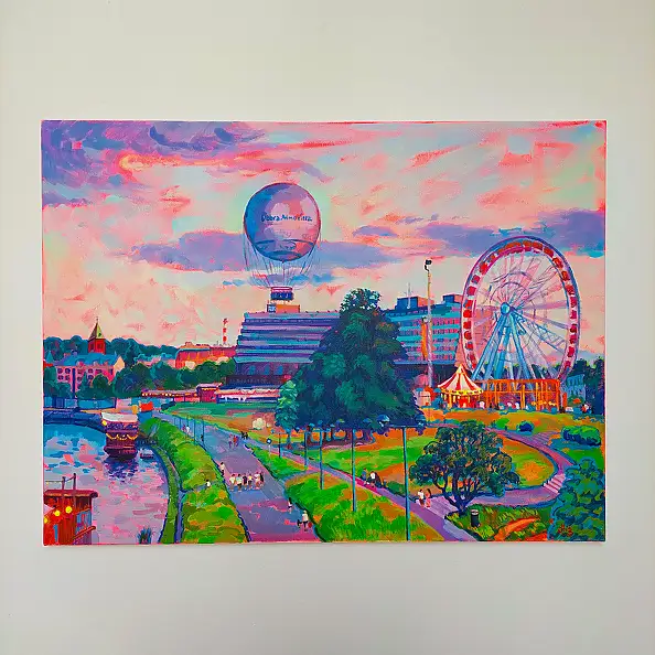 Anastasiia Kurkova, Balon nad miastem, Obraz olejny - płótno, 80 x 60